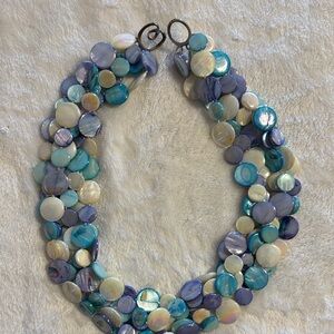 Elegant Blue and Silver 5 strand mother of pearl sterling Shell Necklace